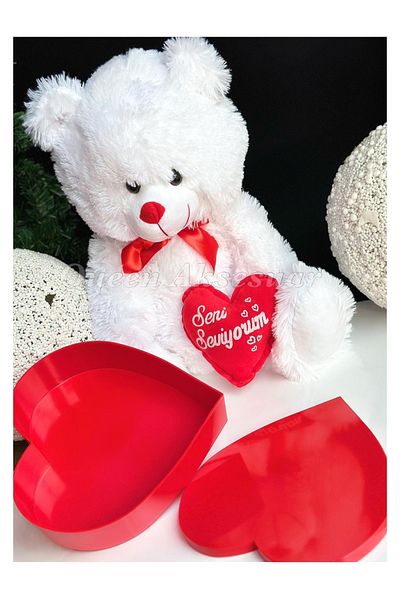 QUEEN AKSESUAR Valentine's Day Special Giant Large Plush Cute Teddy Bear Bright Red Gift Box Set