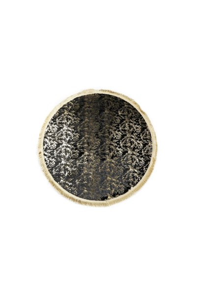 Dericibey Gold Varaklı Kuş Ayağı Modelli Siyah Peluş Yuvarlak Halı