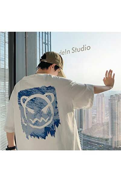 Touz Акварельний принт на обличчі Біла унісекс-футболка оверсайз