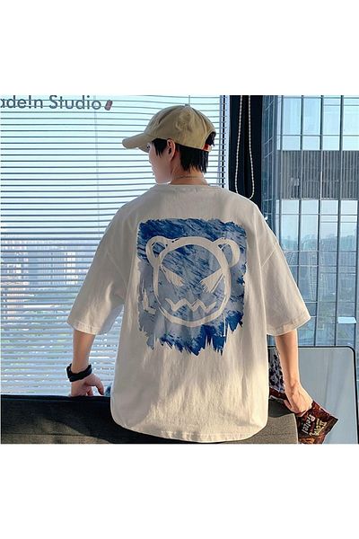 Touz Acuarelă Față Spate Imprimat Alb Unisex Tricou Oversize