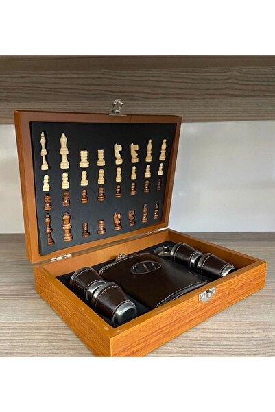 hediyeconcepti Stainless Steel Flask Set - Drink Whiskey, Alcohol and Cognac Flask, Chess