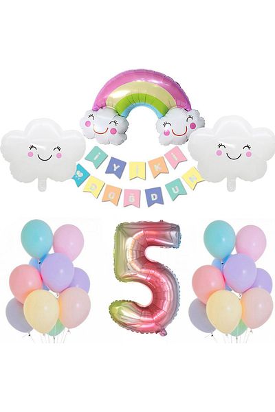 Patladı Gitti Rainbow Cloud Concept 5 Year Old Birthday Party Celebration Set