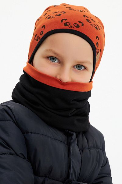 Babygiz Set de guler pentru beretă cu model panda pentru băiat, strat dublu moale, 100% bumbac natural, bumbac pieptănat
