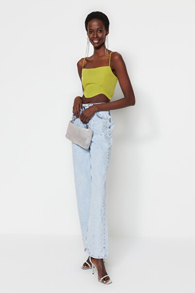 Trendyol Collection Fat Green Crop Woven Bustier TPRSS23BS00033