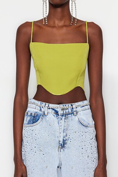 Trendyol Collection Fat Green Crop Woven Bustier TPRSS23BS00033