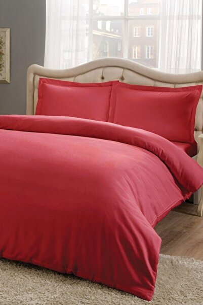 Taç Pauk Saten Basic Kırmızı Çift Kişilik Nevresim Takımı