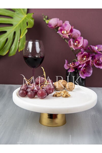 MIARIK DESIGN & DEKORASYON Dekoratif Beyaz Kenarlı Mermer Pirinc Gold Ayaklı ...