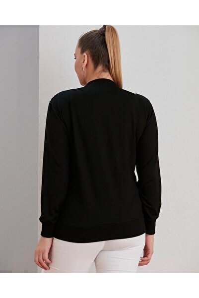 wearon tekstil Kadın Pul Payet Siyah Fermuarlı Hırka 52-749