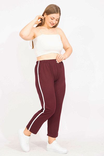 Şans Partea de jos a treningului cu dungi laterale, burgundy, pentru damă, 65n35626