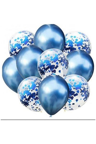 Patladı Gitti 12 Inch Blue Confetti Mixed Balloon 10 Pieces