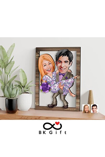 Bk Gift Kişiye Özel Sevgililer Karikatürlü 3d Ahşap Tablo, Sevgiliye Hediye, ...