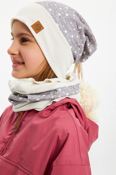 Babygiz Baby Girl Child Pompom Beanie Neck Collar Set Soft Double Layer 100% Natural Cotton