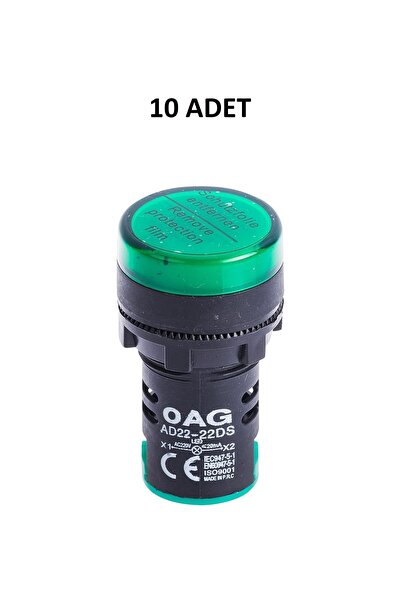 Oag 10 Adet Yeşil Pano Sinyal Lambası 220v 22mm