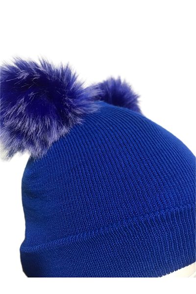 BTL STORE Kids Youth/Adult Beanie with Double Pompom - Saks Blue