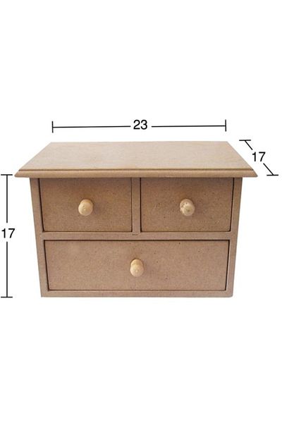SAFE GROUP Ku276 Short 3 Drawer Box , Unpainted Raw Wooden Mdf Box