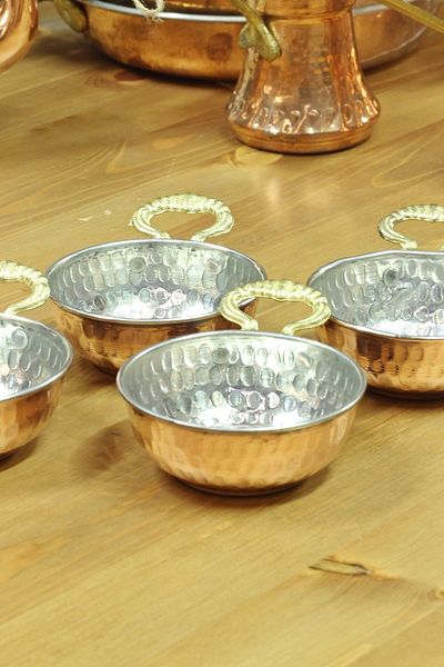 GÜR BAKIR Set of 4 Copper Breakfast Sauces, Jams, Snacks, Bowls with Handles