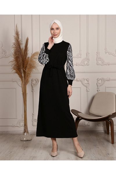 modasindoma Γυναικείο φόρεμα Hijab με μακρύ μήκος με σχέδιο Zebra