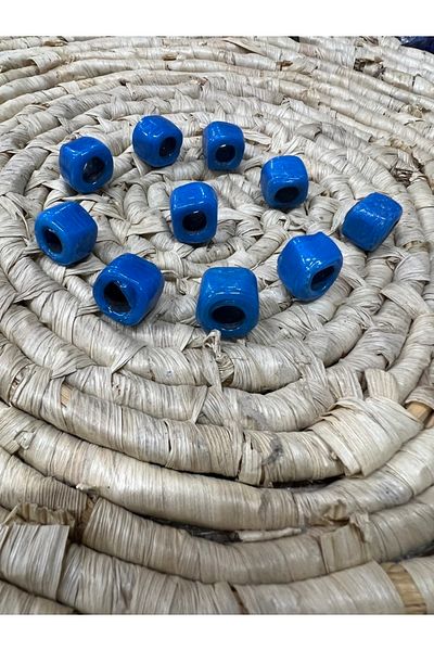 KARDEŞLER BONCUK HEDİYELİK EŞYA Square Glass Basement Beads 10 Mm Blue Wide Hole Bracelet Necklace Beads 50 Pieces