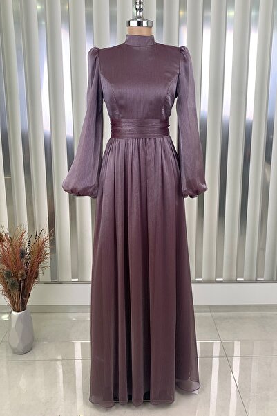 Rana Zenn Lila Balon Kol Şifon Afra Abiye