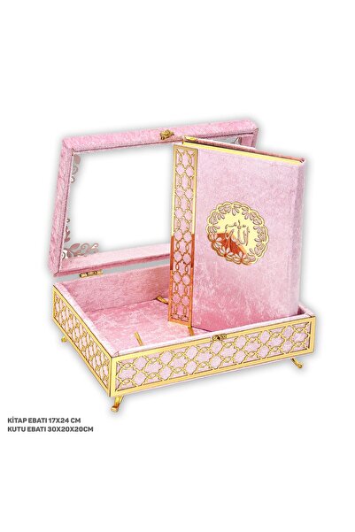 Merve Yayınları Lüks Pleksili Sandıklı Kadife Kuranı Kerim Pembe