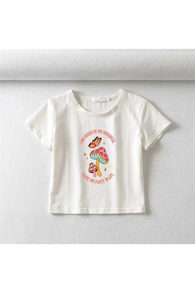Touz White Crop - Blunt Blunt Butterfly & Mushrooms Printed