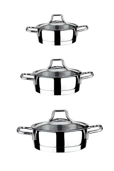 Leggno Vita Steel Pan with Glass Lid Set of 3