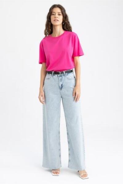 DeFacto T-shirt με λαιμόκοψη 100% βαμβάκι - W9584az23sm