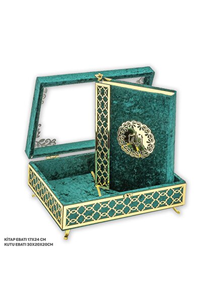 Merve Yayınları Lüks Pleksili Sandıklı Kadife Kuranı Kerim Yeşil