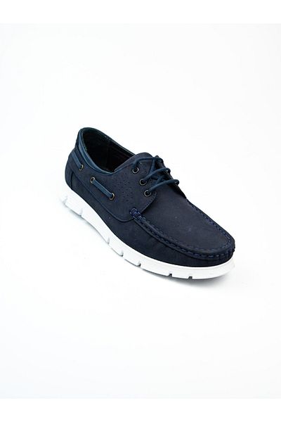 Nobel 1075 Lace-up Navy Blue Nubuck Leather Men's Casual Shoes
