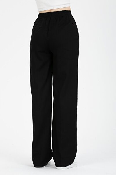 MD trend Women's Black Elastic Waist High Waist Palazzo Gabardine Trousers