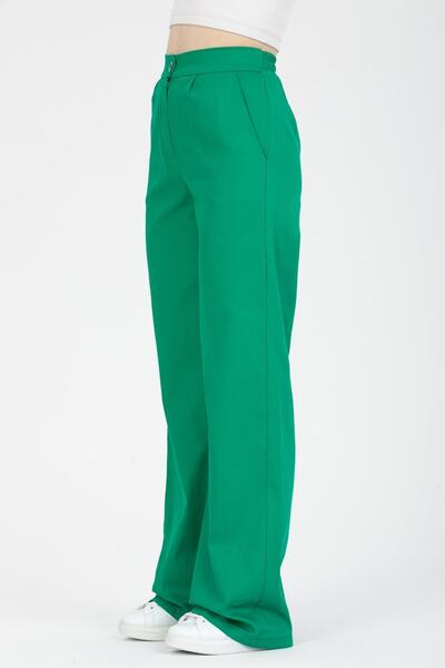 MD trend Women's Green Elastic Waist High Waist Palazzo Gabardine Trousers