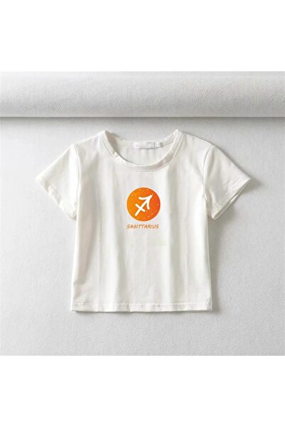 Touz zolid wear Seria Horoscop Săgetătorul Imprimat Alb Crop