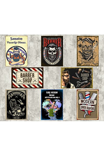TRENDPOSTER Berber Ahşap Poster Tablo Set
