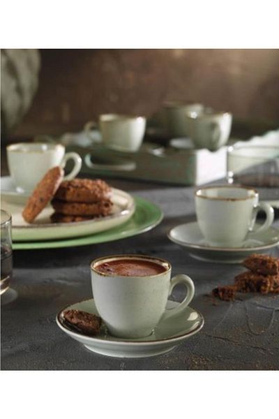 Kütahya Porselen Lima Pearl Turkish Coffee Cup Set 6 Pieces Green