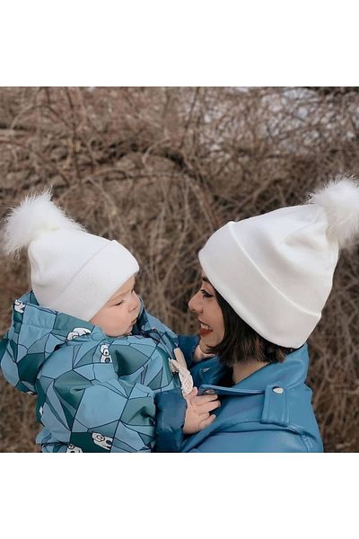 pempem bandana Ecru Mother Baby Knitwear Beanie Set
