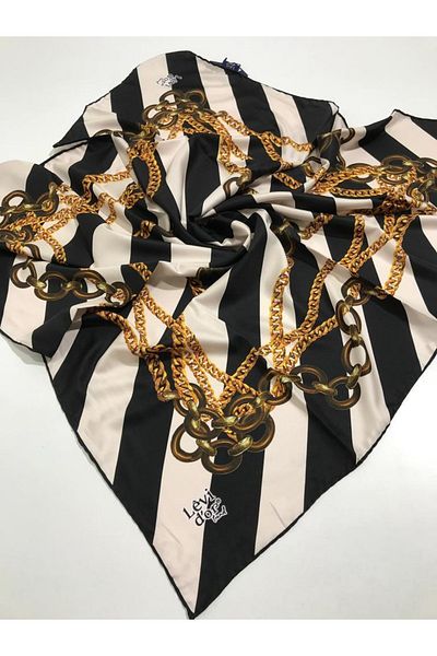 Levidor Trend Scarf Twill Black Off White με χρυσή αλυσίδα