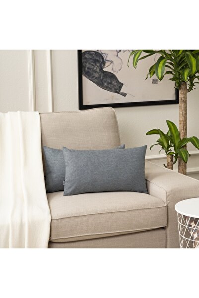 TOSHE Petrol Blue Single Linen Woven Throw Pillow Cover, Decorative Throw Pillow