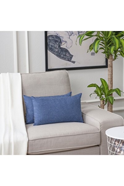 TOSHE Sky Blue Single Linen Woven Throw Pillow Cover, Decorative Throw Pillow