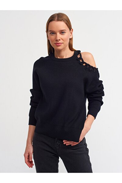 Dilvin 10337 Pulover cu umăr deschis cu gât roșu-negru