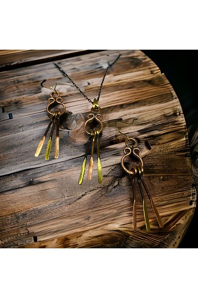 kapris concept Vintage Antique Handmade Antiallergic Copper Necklace & Earring Set
