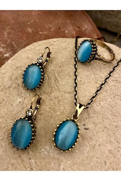kapris concept Natural Stone Raw Copper, antiallergic, necklace&earring&ring Triple Vintace Jewelry Set