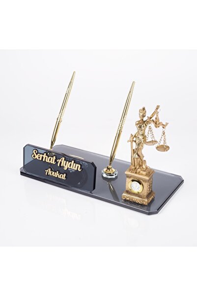 Ofistike Avukatlara Özel Saatli Themis Biblo Isimlik Kristal Masa Isimliği Ha...