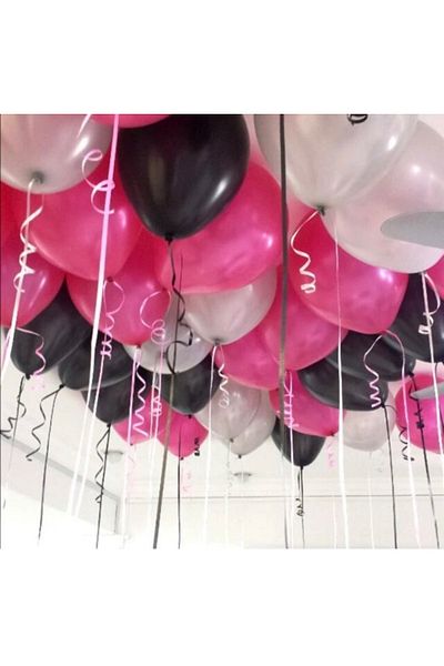 Deniz Party Store Metallic Gray Fuchsia Black Balloon Set 15 Pieces