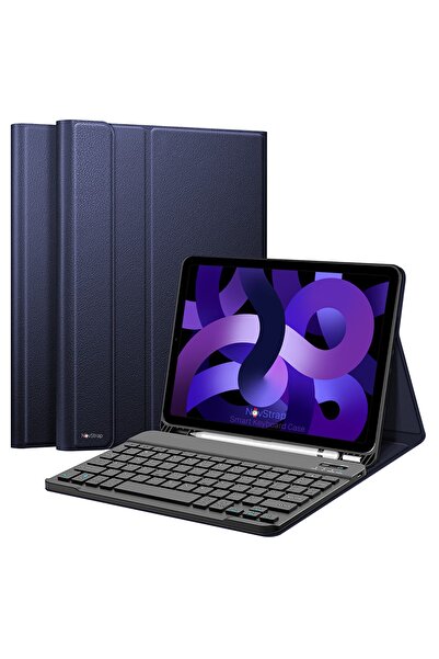 NovStrap Ipad Air 4/5 Nesil 10.9 Inç Ipad Air 11 Inç Uyumlu Bluetooth Klavyeli Kılıf Kapaklı Standlı Uyumlu