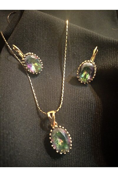 kapris concept مجموعة أقراط قلادة من التوباز الصوفي الطبيعي