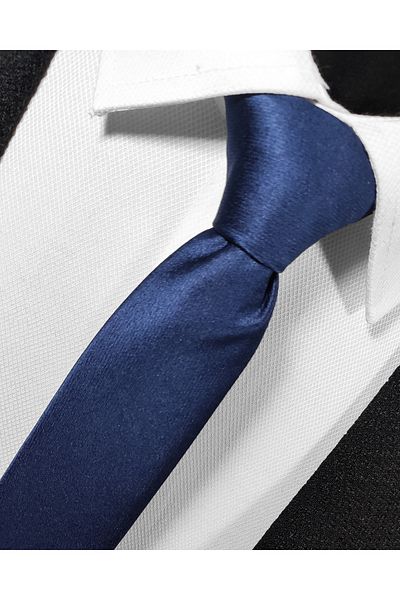BLC Basic Line Co. Extra Thin Navy Blue Color Plain Slim Fit 4 Cm Wide Tie Handkerchief Set Slim Fit Narrow