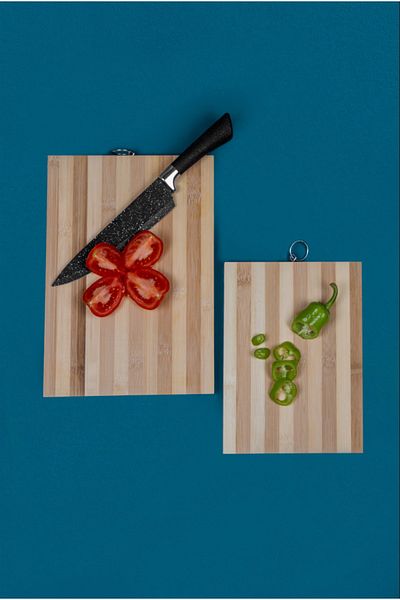 Çavdar Group Bamboo Antibacterial 2-Piece Striped Cutting Board Cutting Board Bread Board