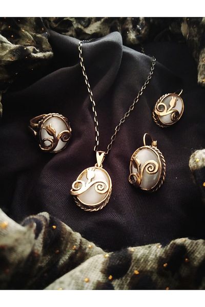 kapris concept Cat's Eye Copper, Antiallergic Necklace Earring Ring Jewelry Set