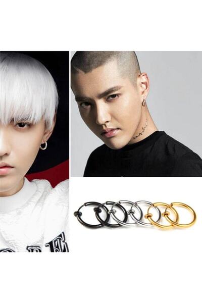 The Collection Unisex Gümüş Cerrahi Çelik Deliksiz Sıkıştırmalı Fake Piercing Tragus Helix Küpe