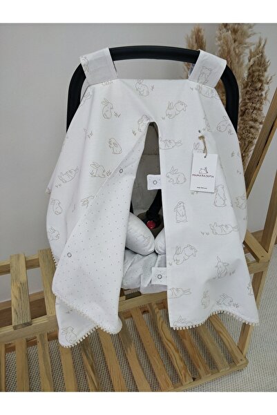 MAMARADUGA Çift Taraflı Puset Örtüsü+puset Minderi+puset Çarşafı 3'lü Set Bej...